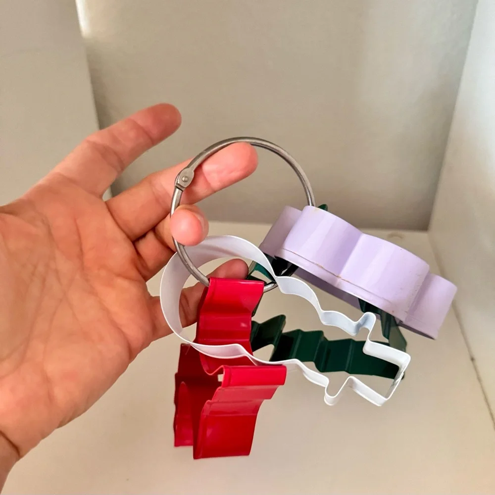 Set of 4 - 4” Metal Holiday Cookie Cutters on Organizer Ring Holder